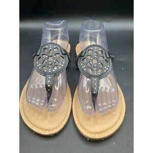 Torrid Medallion T-Strap Sandal Thong Black Faux Leather Size 8WW Beach Summer